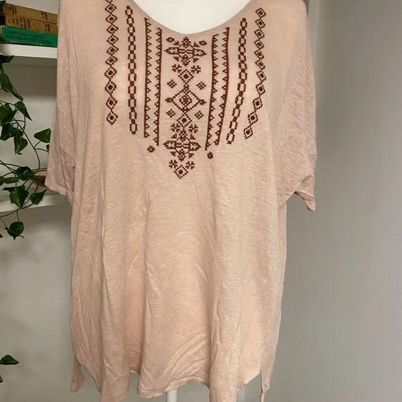 Boho Embroidered Top in Dusty Pink and Brown - Picture 4 of 12